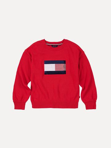 Lány Tommy Hilfiger Big Flag Pulóverek Piros | HU 1875TCE